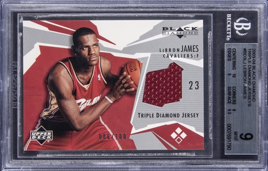2003-04 Upper Deck Black Diamond "Triple Diamond Jerseys" #BD3-LJ LeBron James Jersey Rookie Card (#086/100) - BGS MINT 9